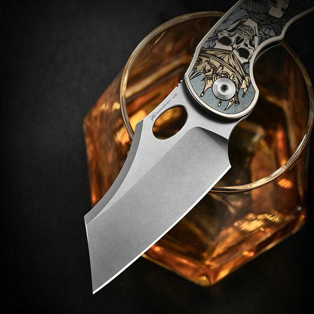 M390 Titanium EDC Folding Knife | TC4 Titanium Handle | Color Engraved | Outdoor Pocket Knife