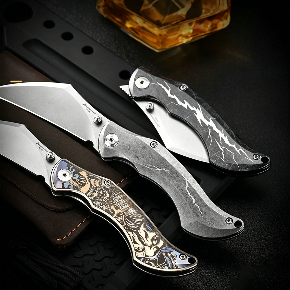 M390 Titanium EDC Folding Knife | Color Engraved | Outdoor Portable Pocket Knife