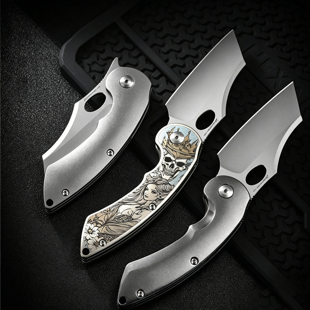 M390 Titanium EDC Folding Knife | TC4 Titanium Handle | Color Engraved | Outdoor Pocket Knife