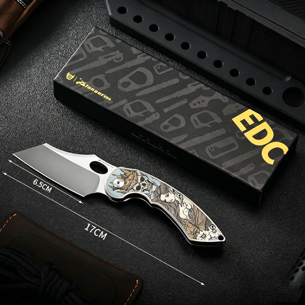 M390 EDC Folding Knife | TC4 Titanium Handle | Color Engraved | Outdoor Pocket Knife