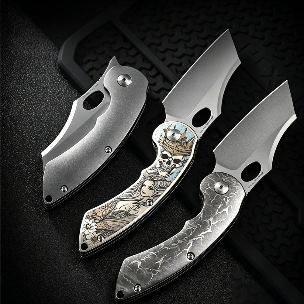 M390 EDC Folding Knife | TC4 Titanium Handle | Color Engraved | Outdoor Pocket Knife