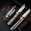 D2 Titanium EDC Folding Knife | Color Engraved & Stonewashed Finish | Outdoor Pocket Knife