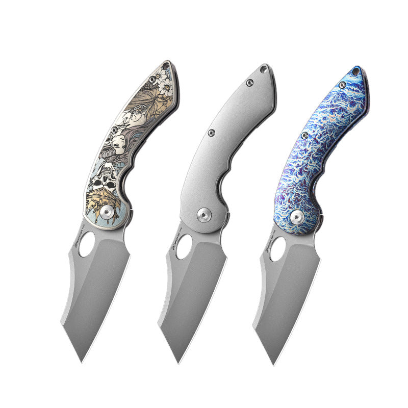 M390 Titanium EDC Folding Knife | TC4 Titanium Handle | Color Engraved | Outdoor Pocket Knife